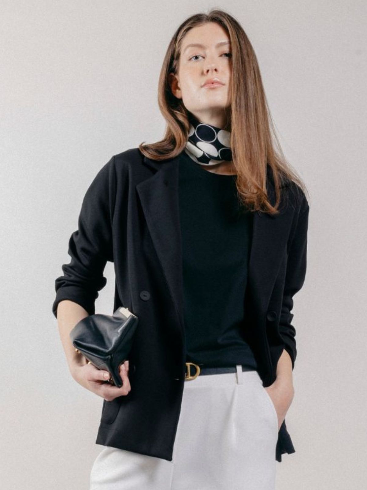 Giacca Blazer Doppiopetto in Interlock Black