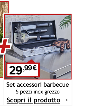 Set accessori barbecue 29,99 &euro; 5 pezzi in inox grezzo