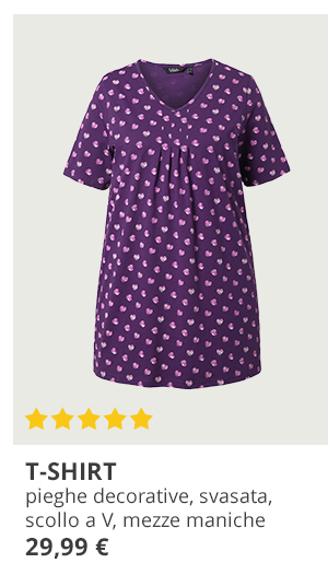 T-shirt dal taglio svasato con pieghe decorative, scollo a V e mezze maniche