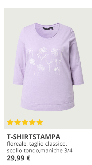 Maglia classica con fiori, scollo a girocollo e maniche a 3/4