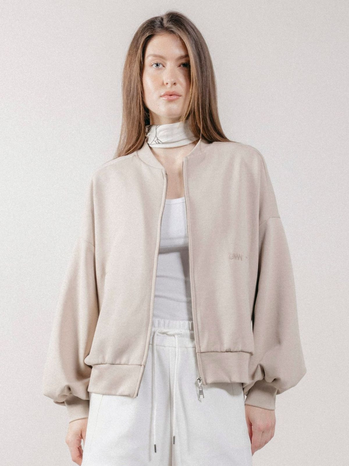 Giubbotto Bomber Loose Fit in Interlock Beige