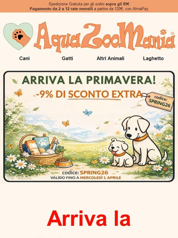 Arriva la Primavera 🌻 9% di Sconto 🐾 ...per i nostri amici animali! 🐶🐱🐦🐇🐠