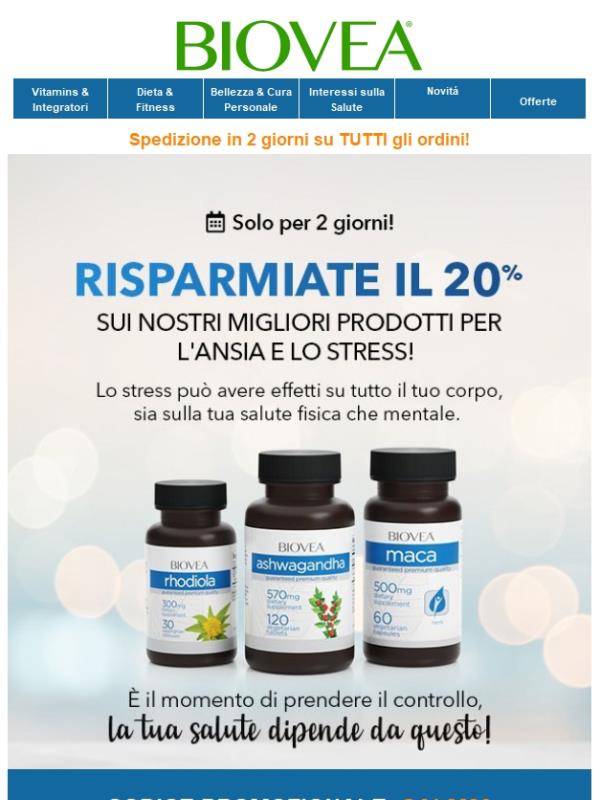 Rilassate la mente con uno sconto del 20% sui prodotti per l'ansia e anti stress