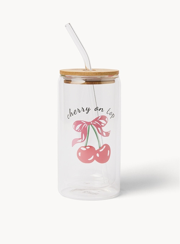 Mug in vetro motivo ciliegie