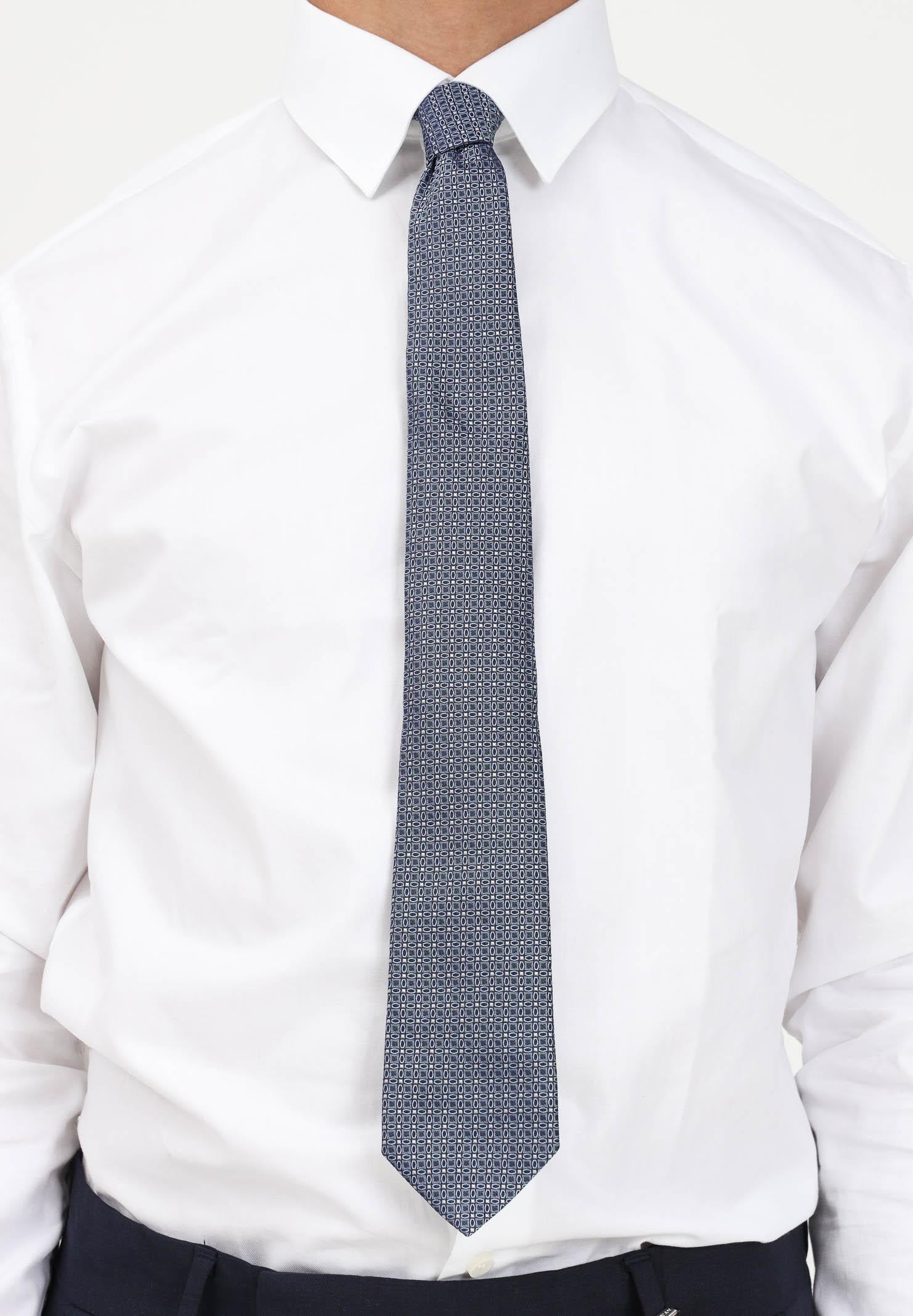 Image of LANVIN Cravatta blu da uomo in faille di seta a micro fiorellini