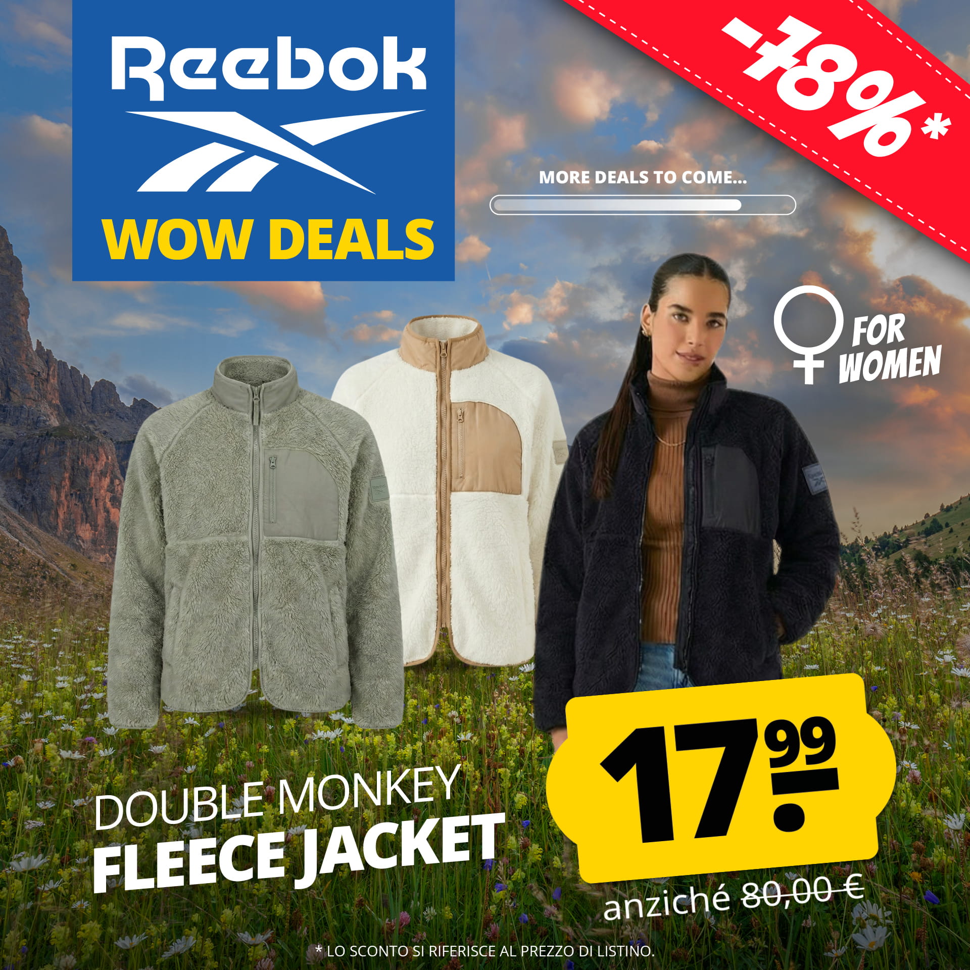 reebok double monkey fleece donna giacca