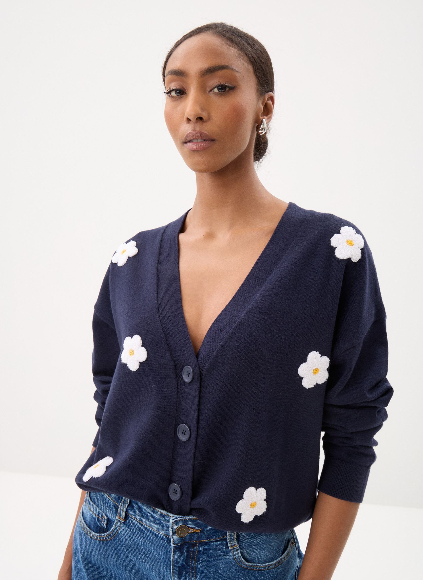 MADE BY gilet MON-GILET-FLEUR2 donna blu