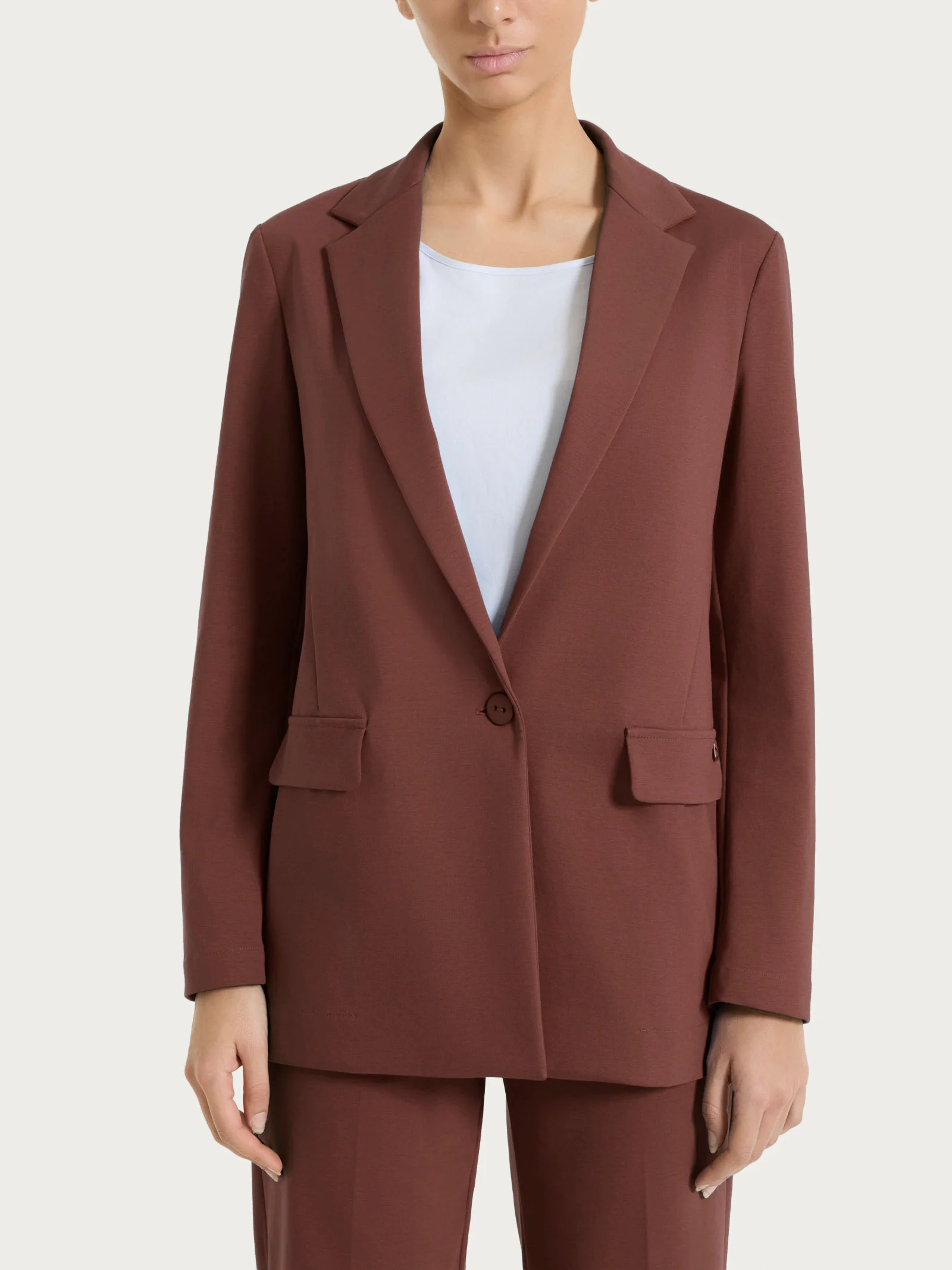 Image of Blazer monopetto in Compact Light - Cappuccino