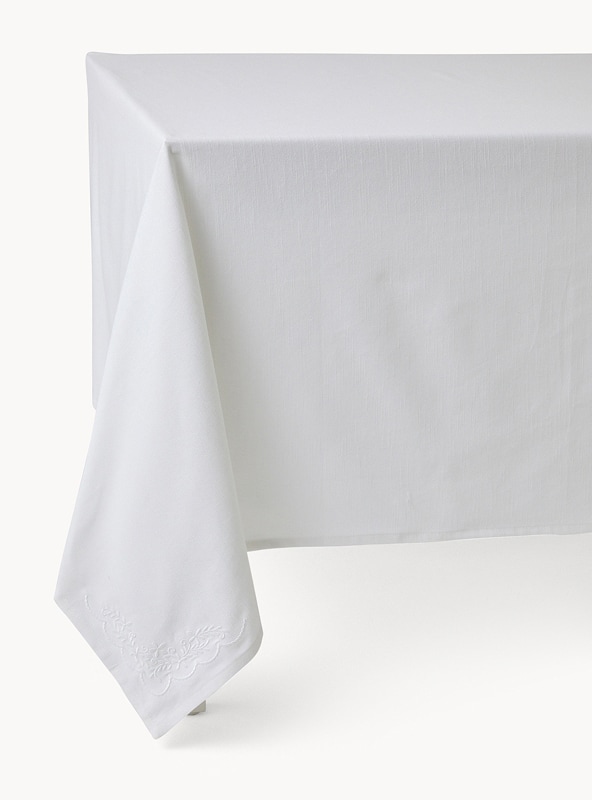 Tovaglia in puro cotone con ricami floreali