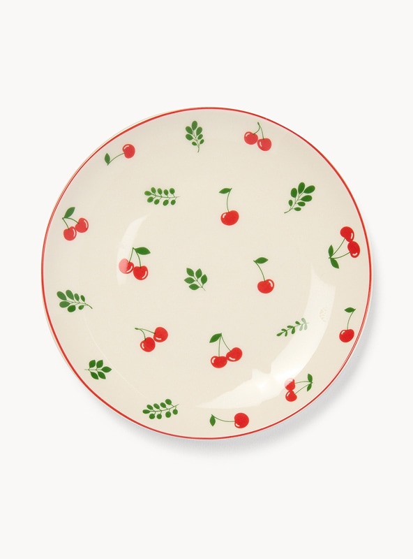 Piattino pane in new bone china motivo ciliegie