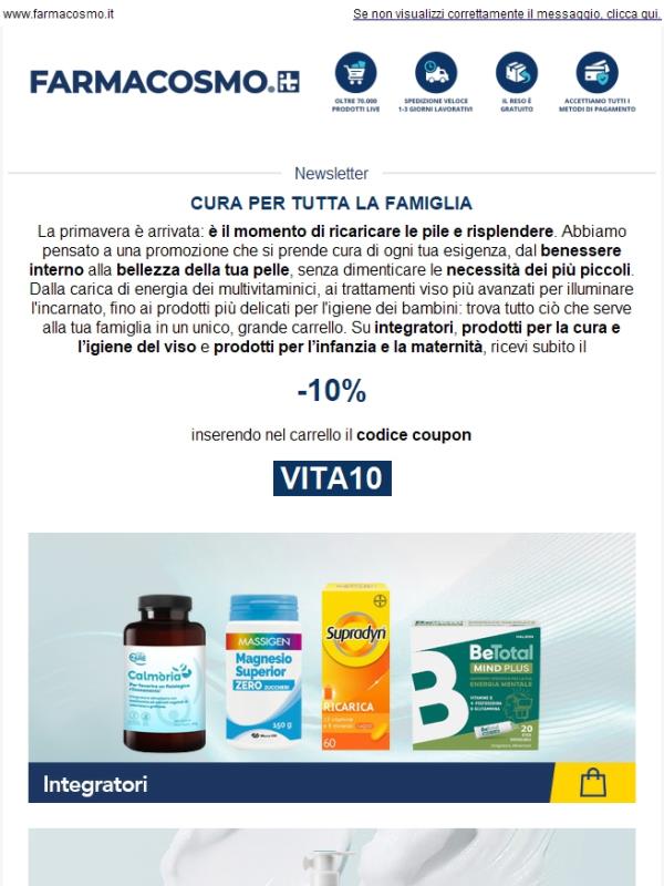🛡️ -10% su Integratori, Prodotti per il Viso e per l'Infanzia