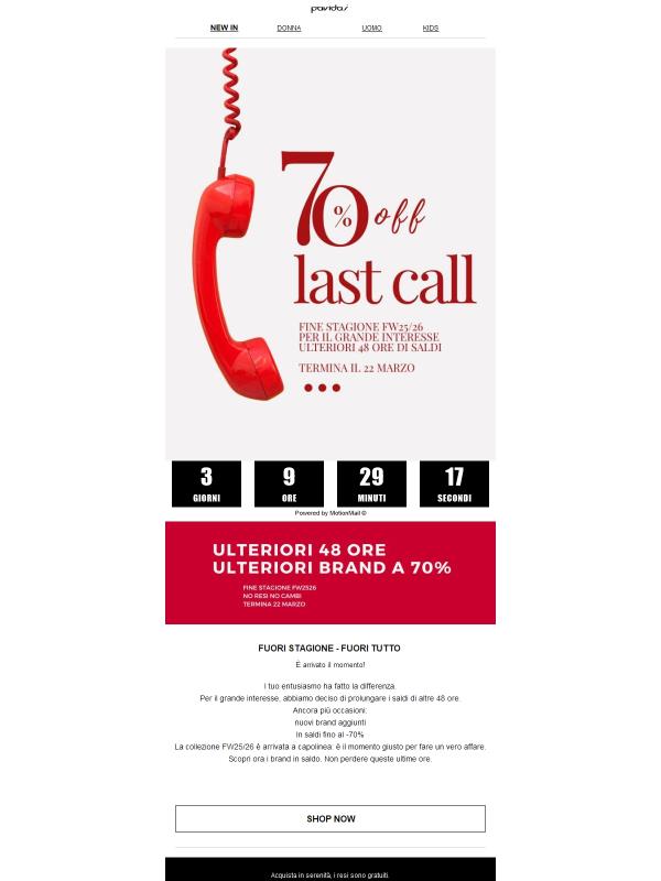 Ulteriori 48 ore di Saldi, Ulteriori brandi al -70%
