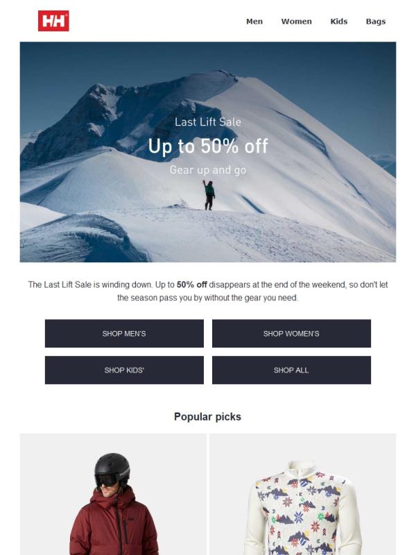 Last weekend for up to 50% off