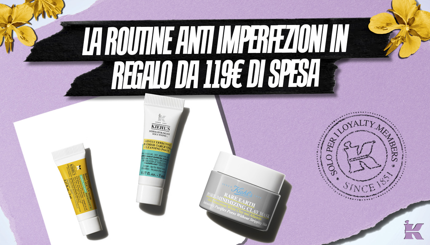 Visual Powerful Kit Kiehl&rsquo;s con beauty case e tre mini-taglie, headline &ldquo;Esclusivo Powerful Kit in omaggio da 99&euro; di spesa.