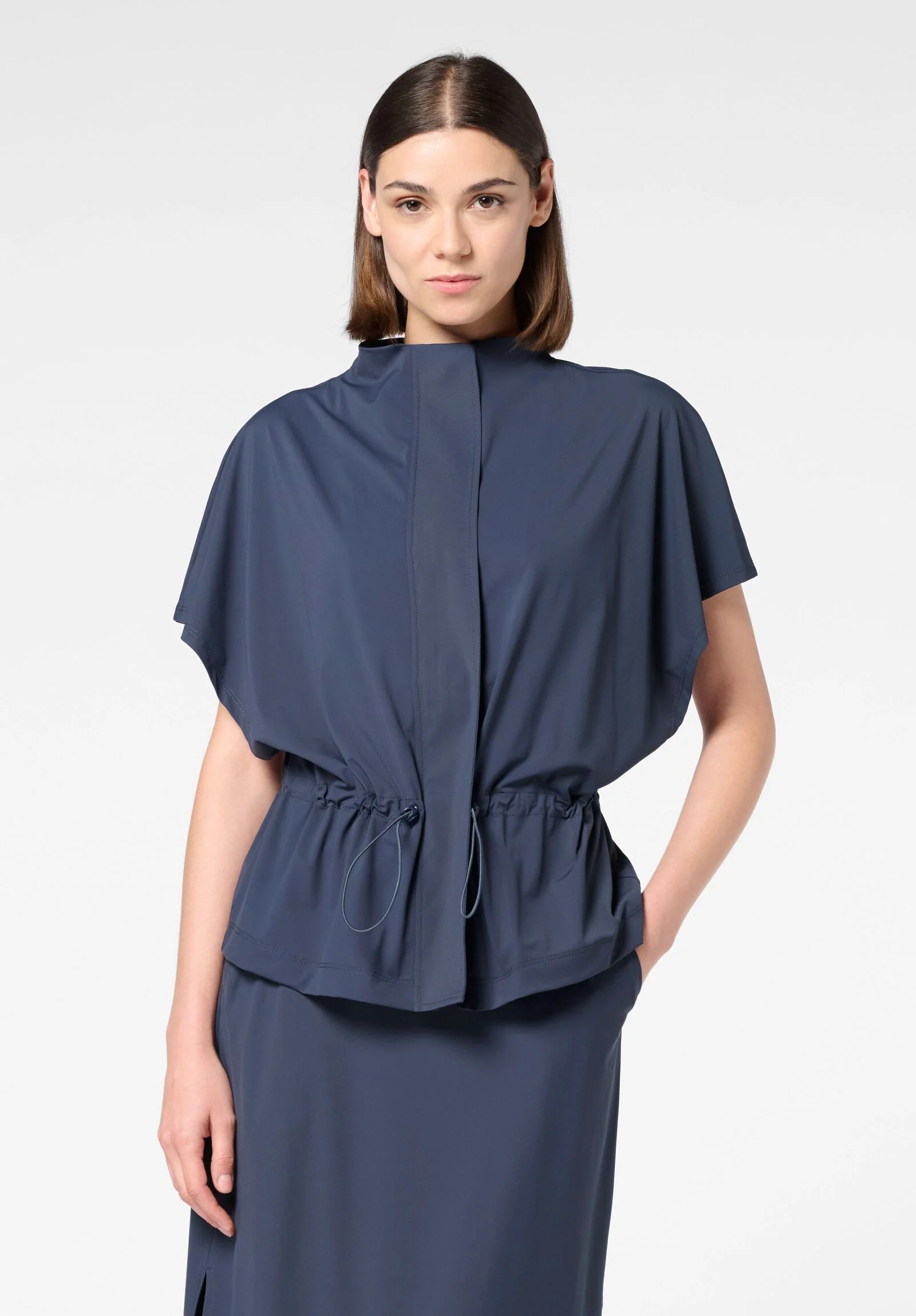 Image of Giacca Parka Manica Corta in Tessuto Tecnico Leggero ed Elasticizzato New Travel - Blu