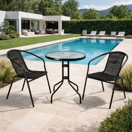 Set Tavolo e Sedie da Esterno Design Bistrot, Metallo e Polyrattan
