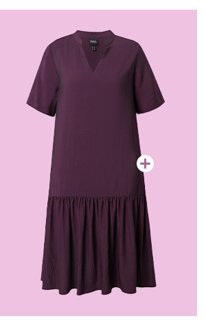 Abito midi dal taglio svasato con orlo con volant, scollo a V e mezze maniche