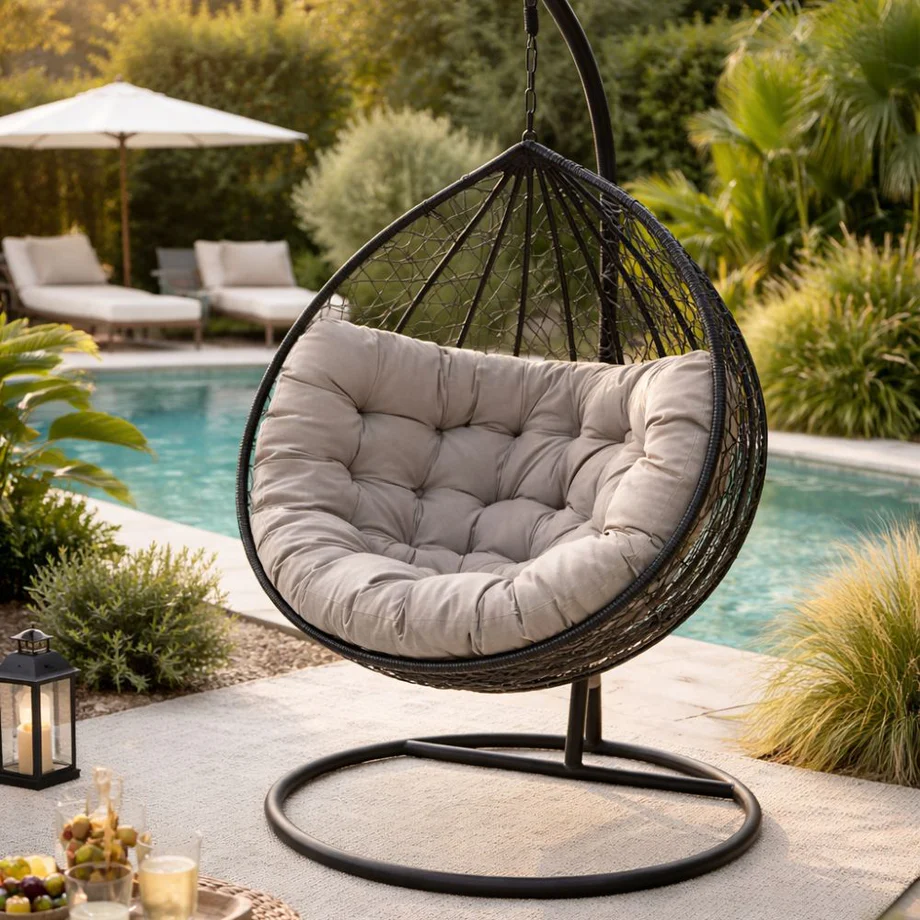 Dondolo a Uovo da Giardino Poltrona Sospesa con Cuscino Struttura in Acciaio