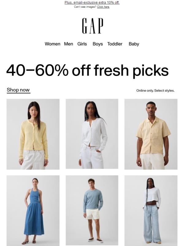 A fresh look: 40–60% off styles for you
