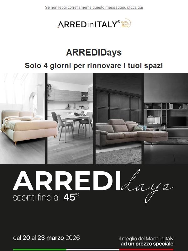 4 giorni di sconti: ARREDIDays fino al 23 Marzo