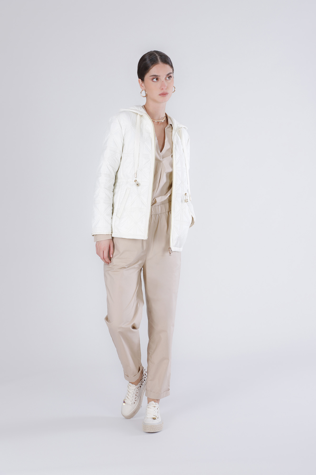 Image of piumino avvitato trapunta a rombi avena