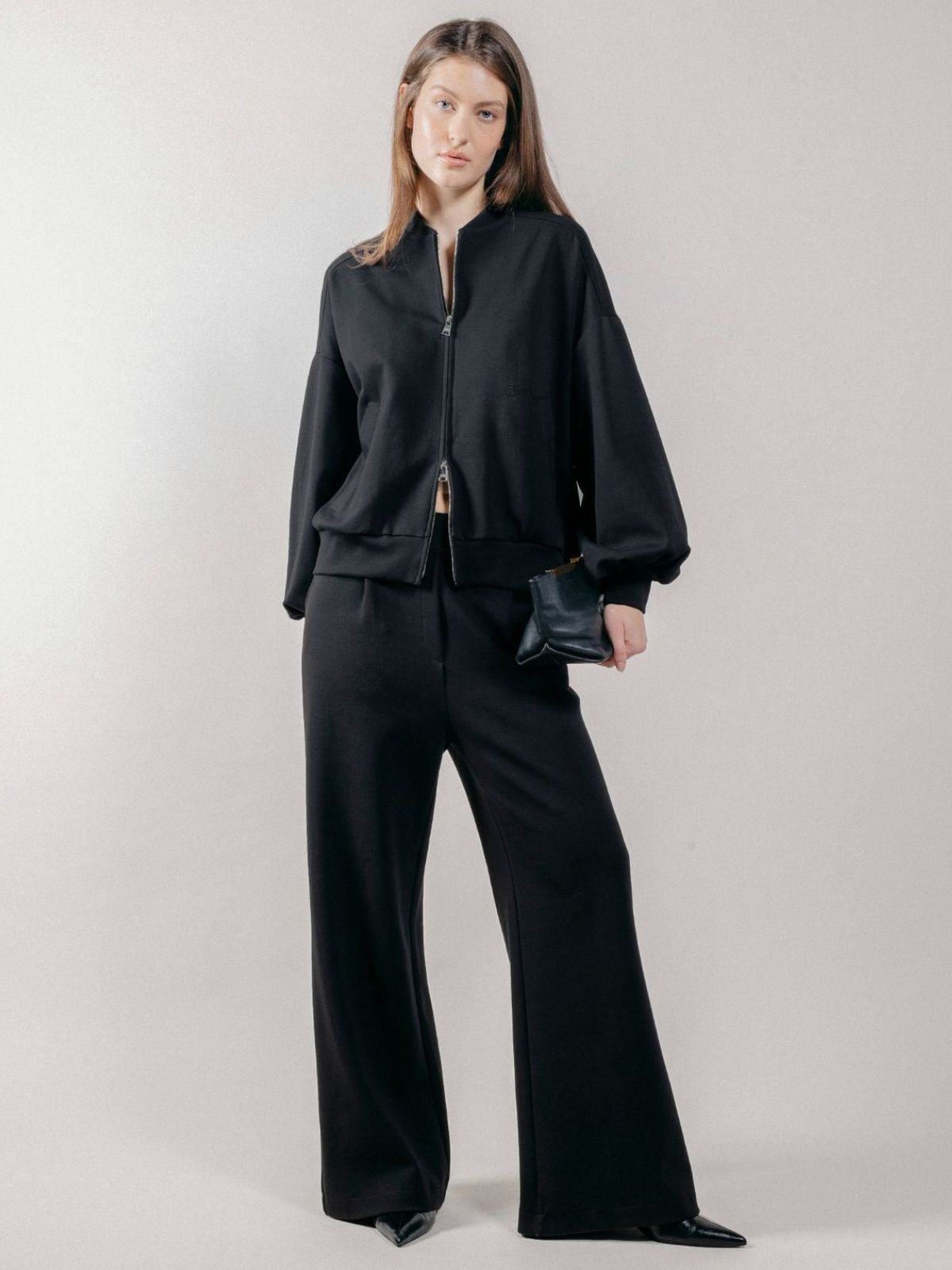Pantalone Palazzo Loose Fit in Interlock Black