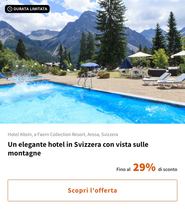 Un elegante hotel in Svizzera con vista sulle montagne