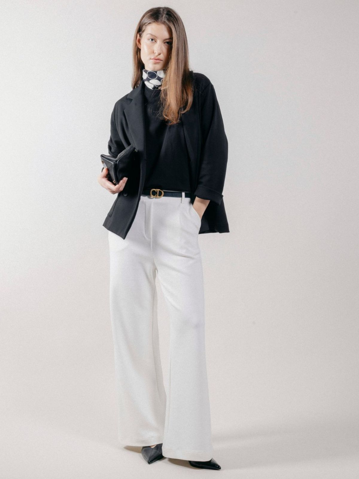 Pantalone Palazzo Loose Fit in Interlock White