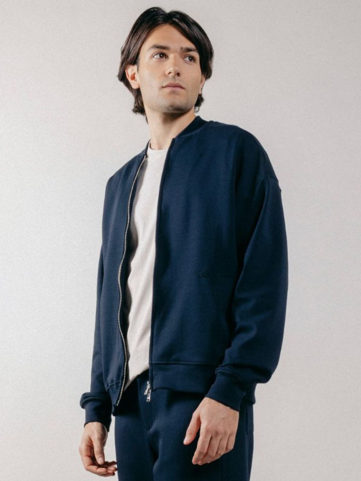 Giubbotto Bomber Loose Fit in Interlock Navy