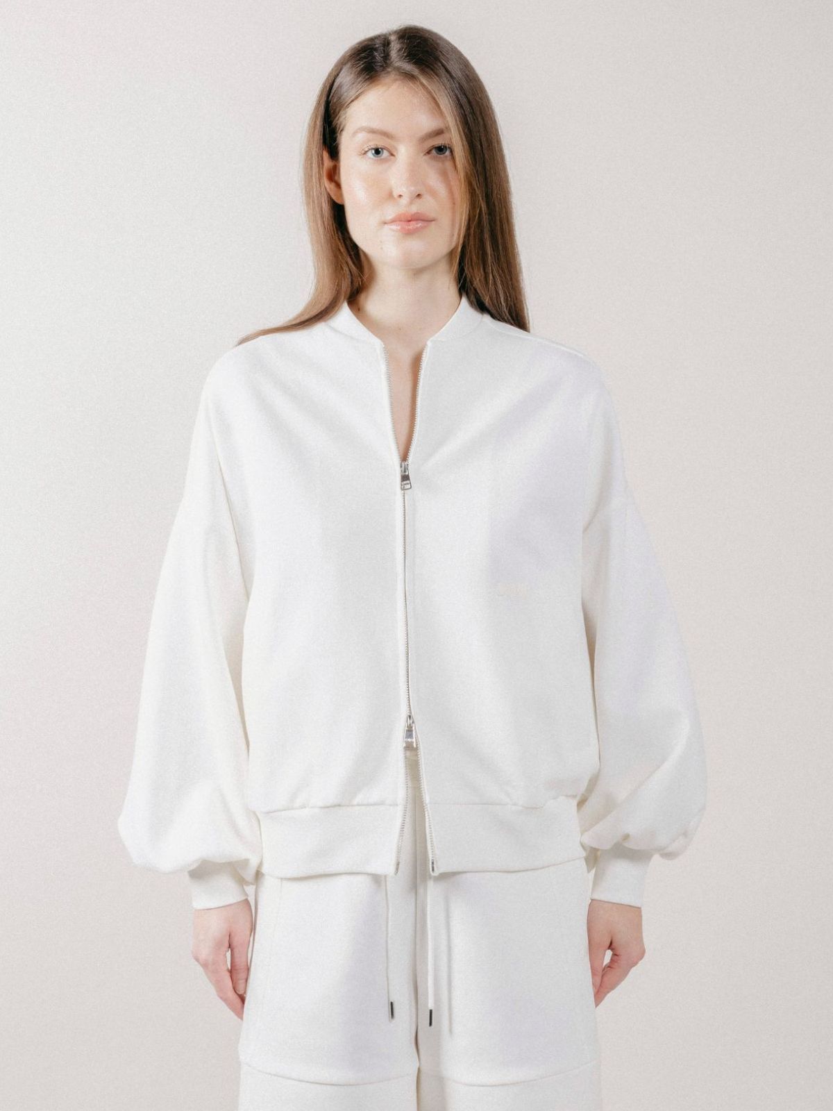 Giubbotto Bomber Loose Fit in Interlock White