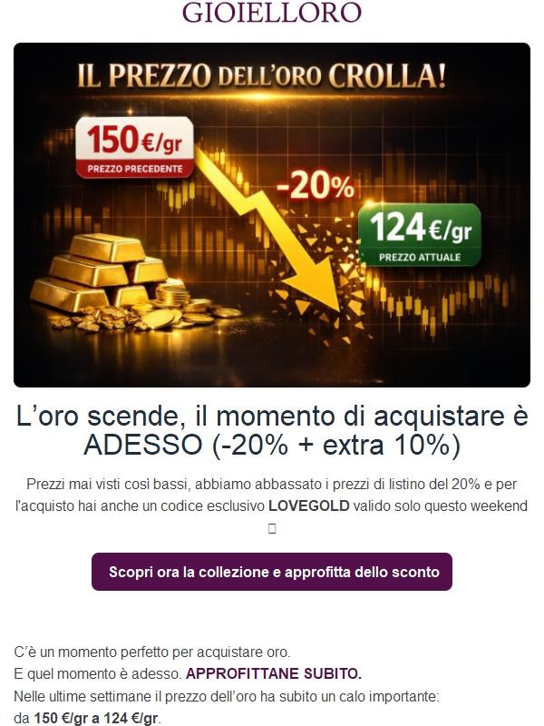 Crollo del prezzo dell'ORO