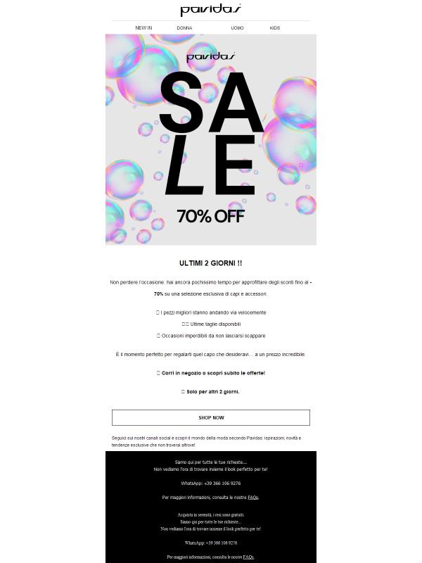 ⏰ Ultimi 2 giorni: fino al -70%!