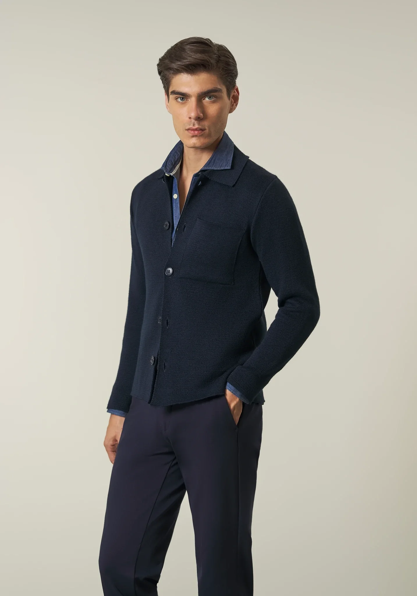 Image of Overshirt blu misto lana