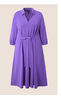 Abito in felpa dal taglio svasato con colletto da camicia, maniche a 3/4 e modal