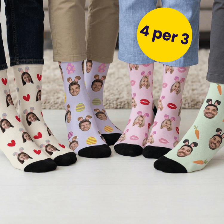 Image of Set regalo calzini pasquali confezione da 4 con volto e orecchie da coniglio