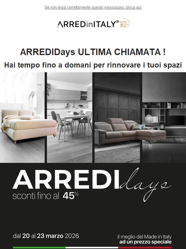Ultima chiamata ARREDIDays: terminano domani, 23 Marzo!