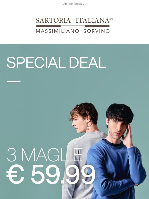 Termina oggi: 3 Maglie 100% Cotone a 59,99 €