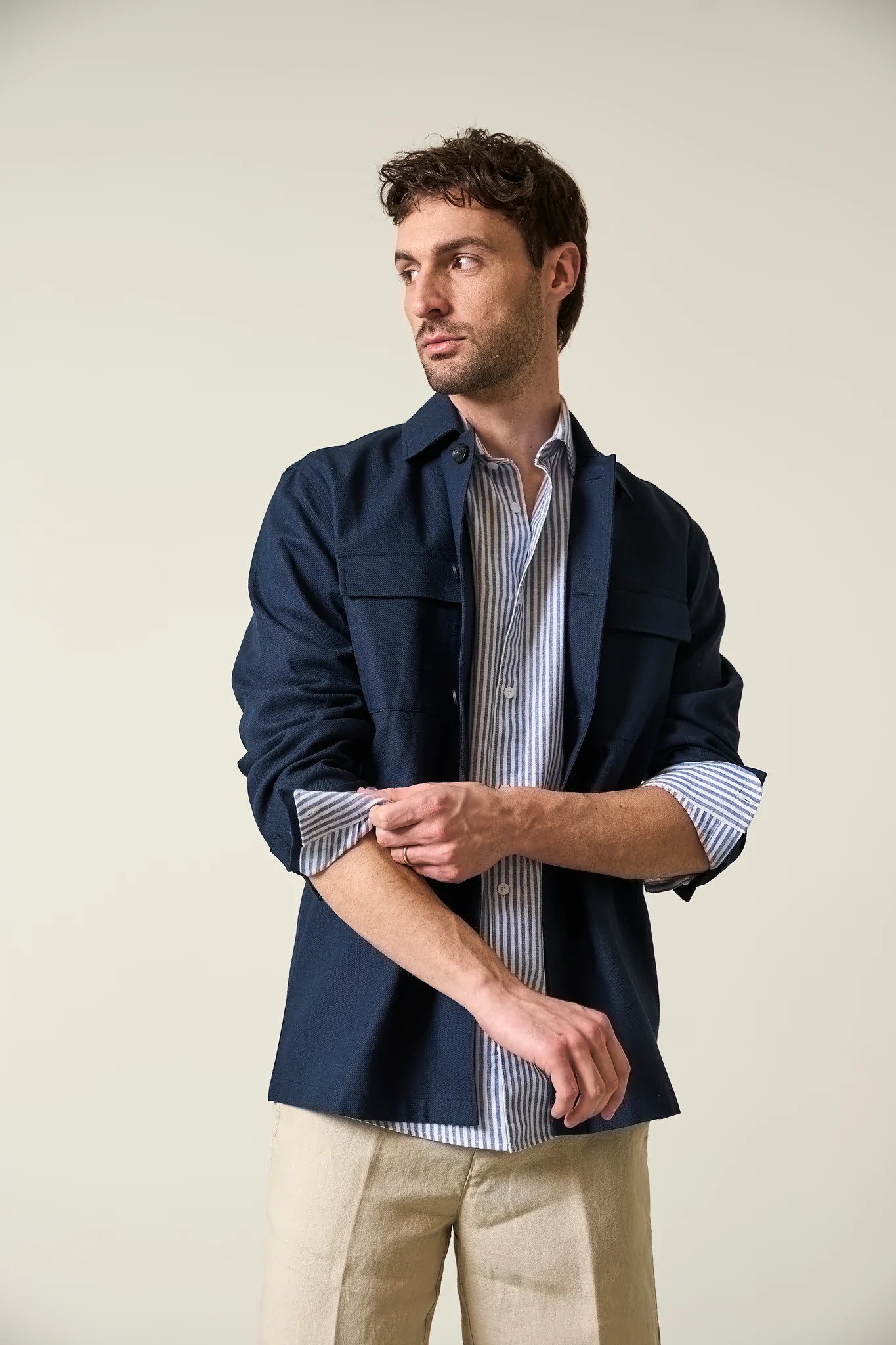 Image of Overjacket blu cotone lino resca