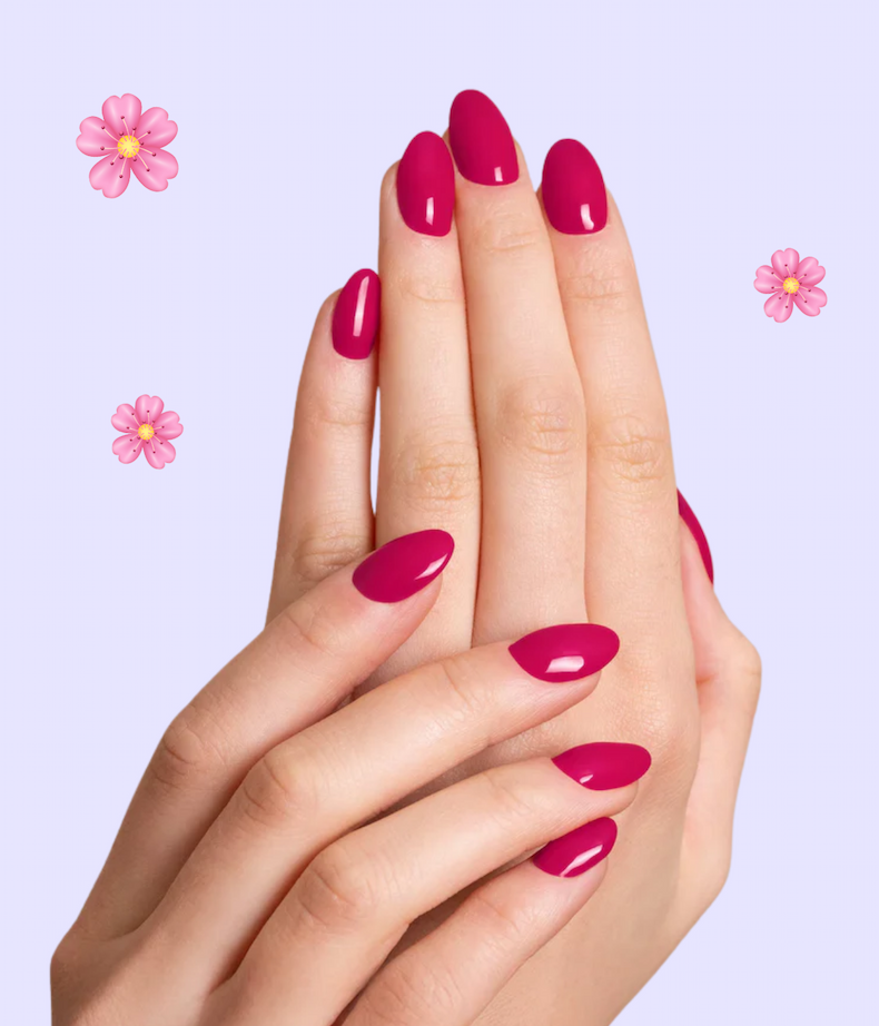 Mani con unghie colorate dal colore 501 raspberry Mesauda Gelegant