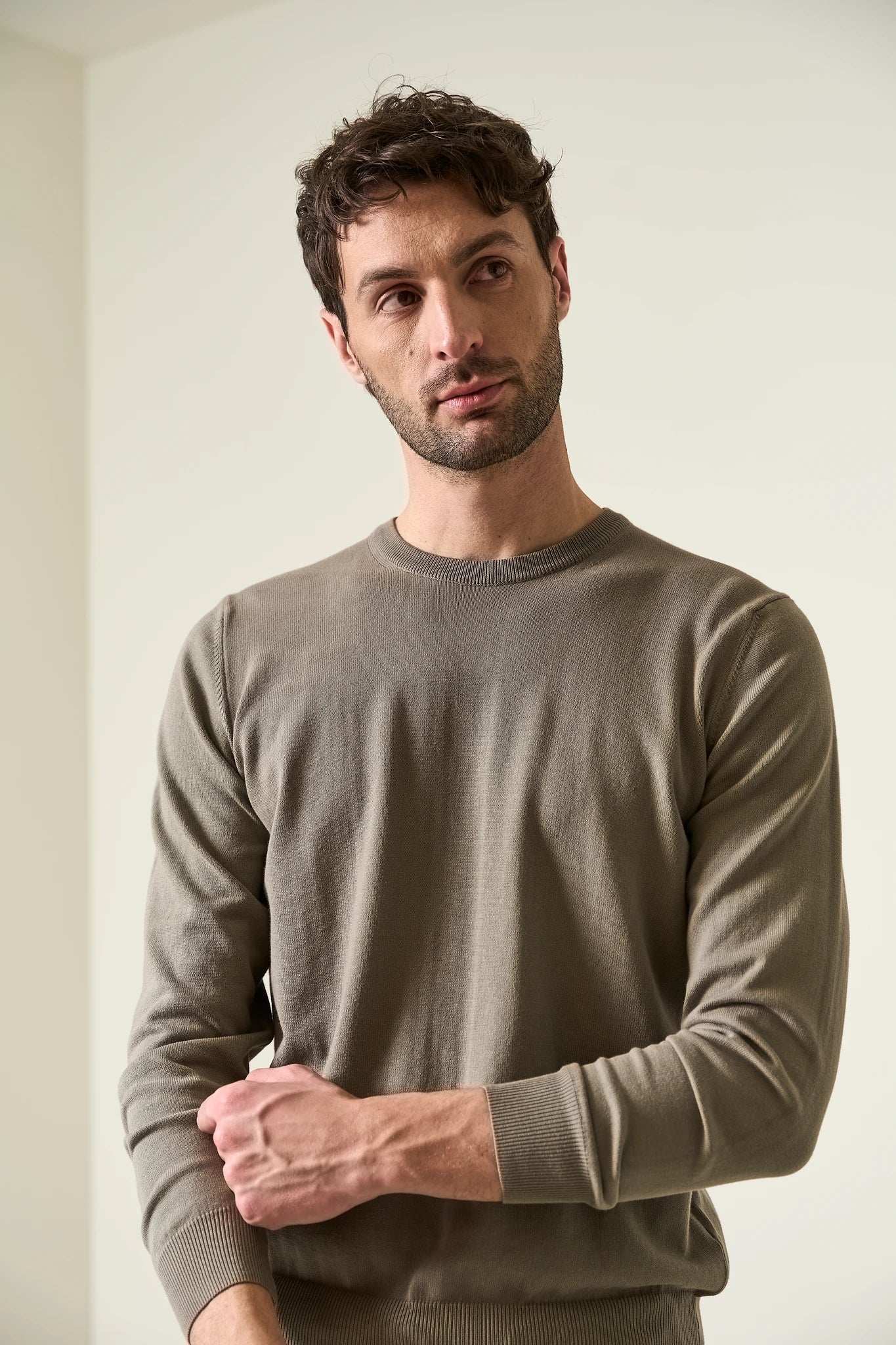 Image of Maglia girocollo cotone fango