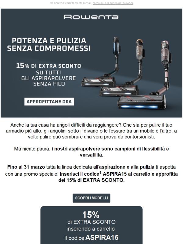 -15% EXTRA sugli Aspirapolvere senza filo