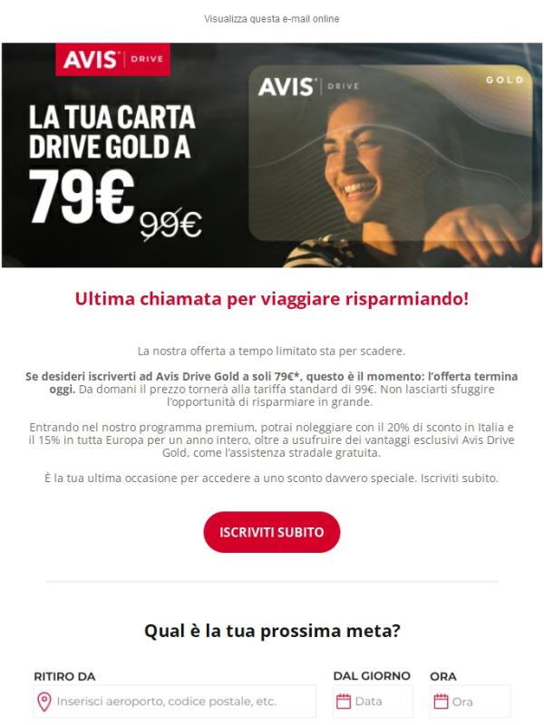 ULTIMO GIORNO ⌛ L’offerta Avis Drive Gold termina oggi