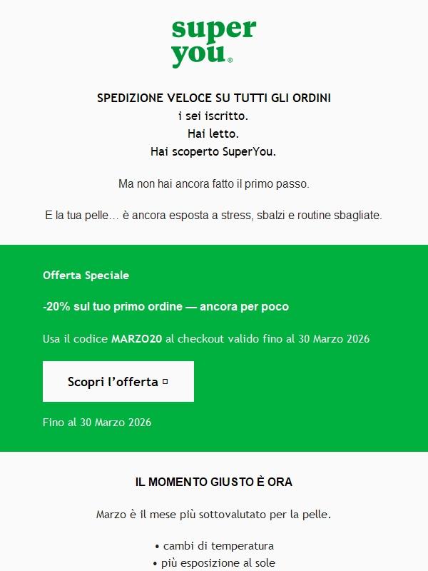 Ultimi giorni per il -20%,  la tua pelle ti sta aspettando 💚