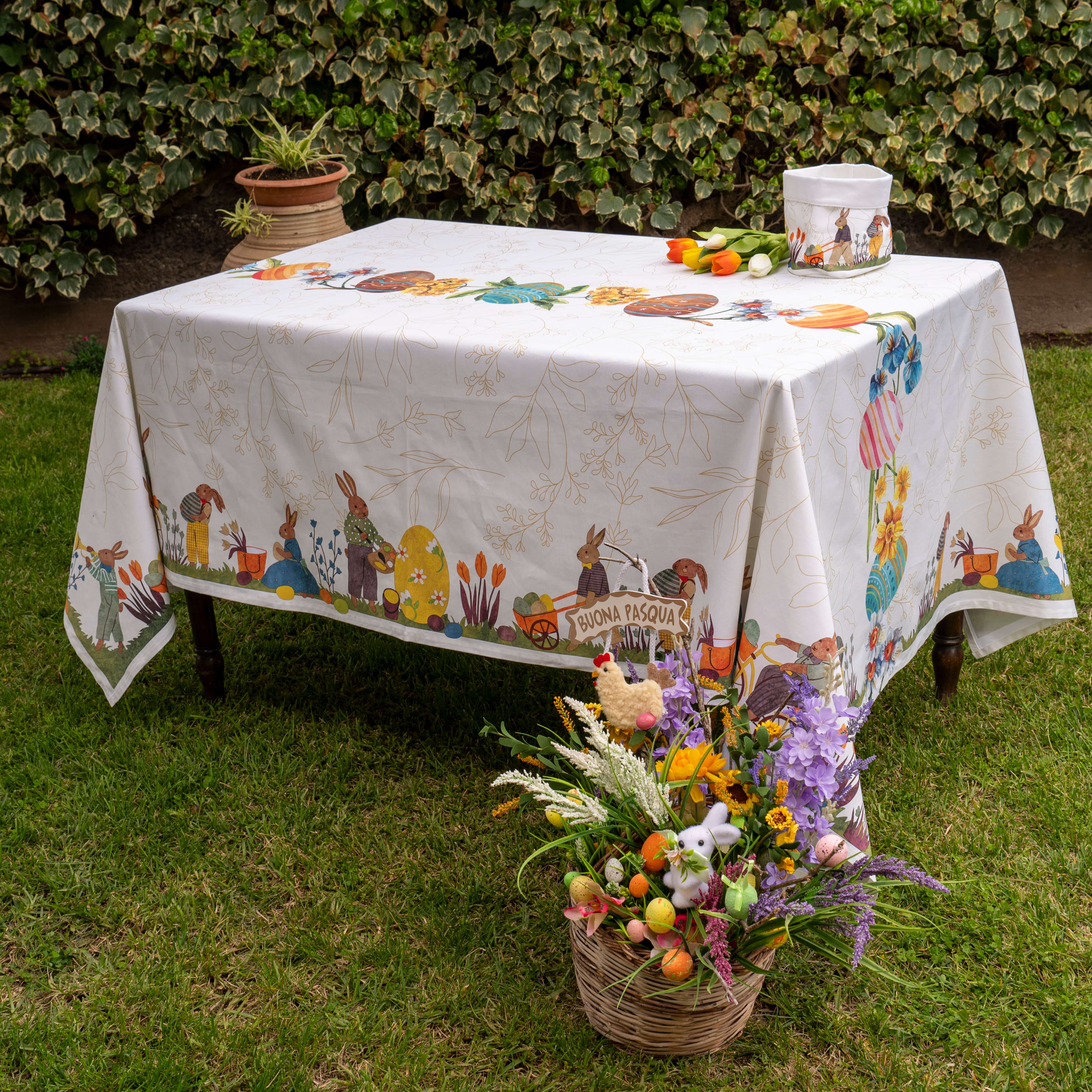 Image of Tovaglia in Puro Cotone Fantasia <br>Pasquale - <b>Coniglietti di Pasqua