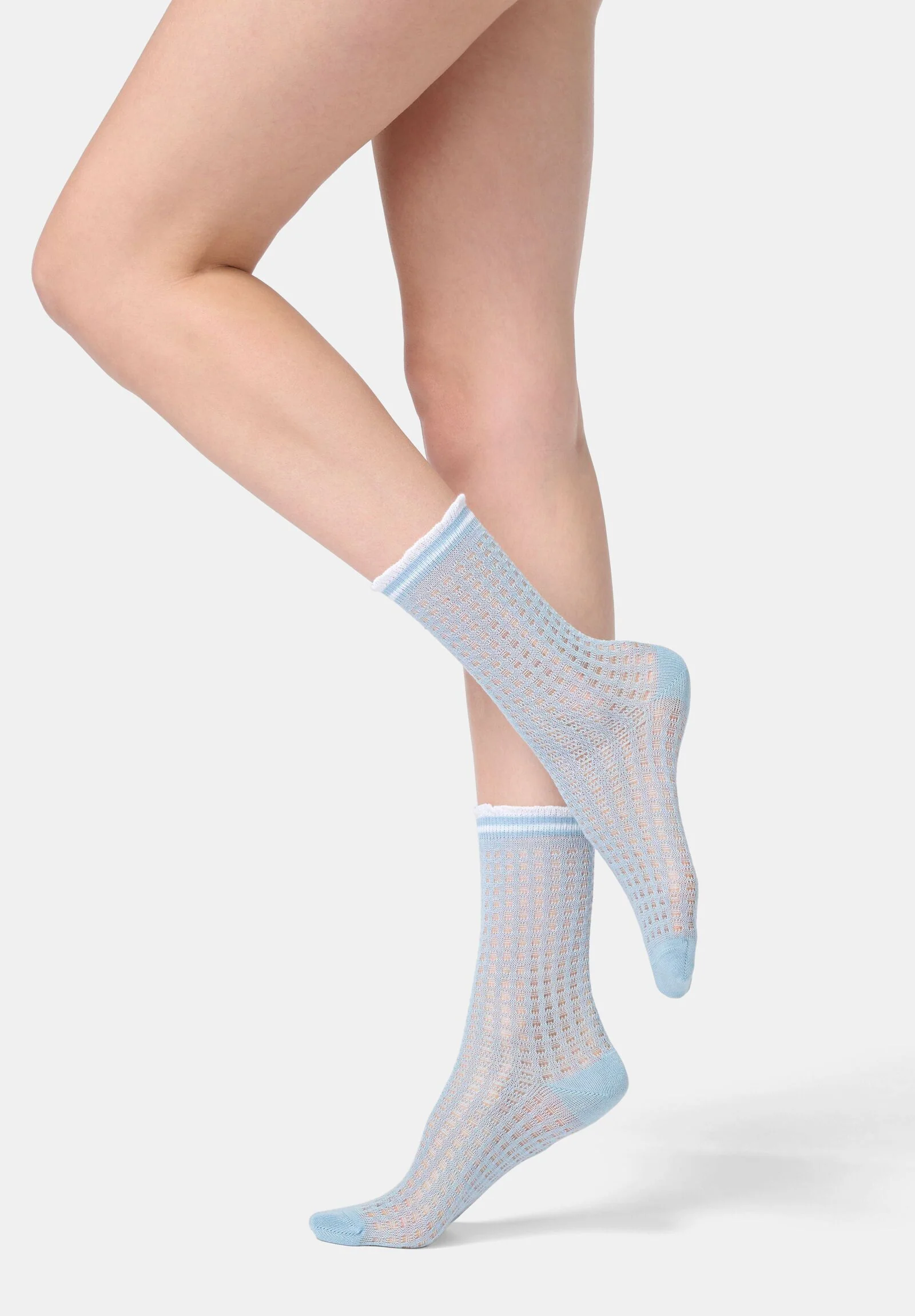 Image of Calzino Corto traforato in Cotone Mesh - Azzurro Cielo