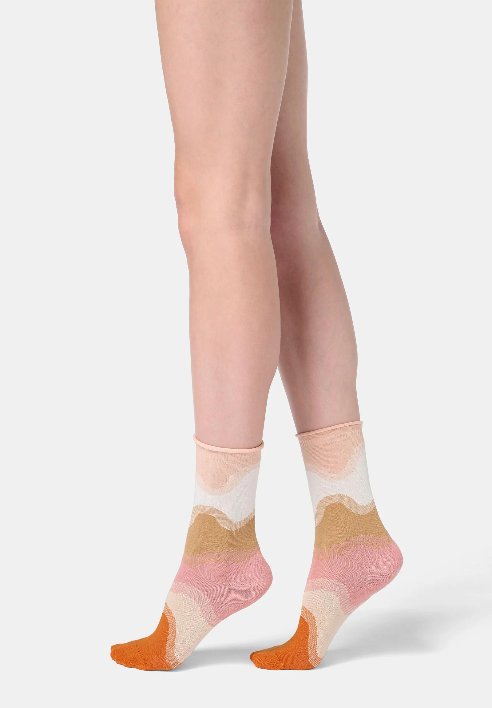 Image of Calzino Corto in Cotone Motivo Onde Waves - Rosa Salmone