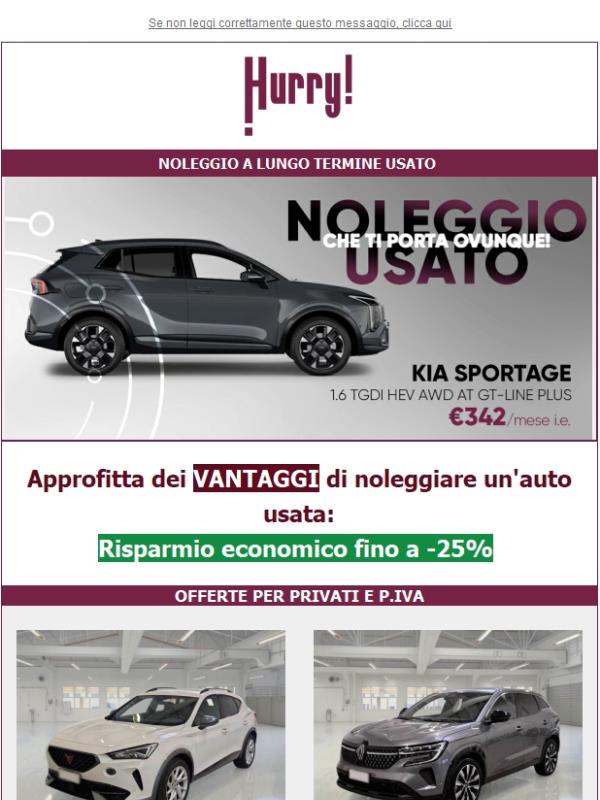 💲FINO al -25% sul NOLEGGIO DI UN' AUTO USATA🚘: Sportage, Austral, Countryman, e tante altre!