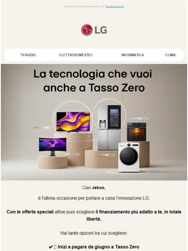 👉 Ancora per poco: la tecnologia LG che desideri, a Tasso Zero