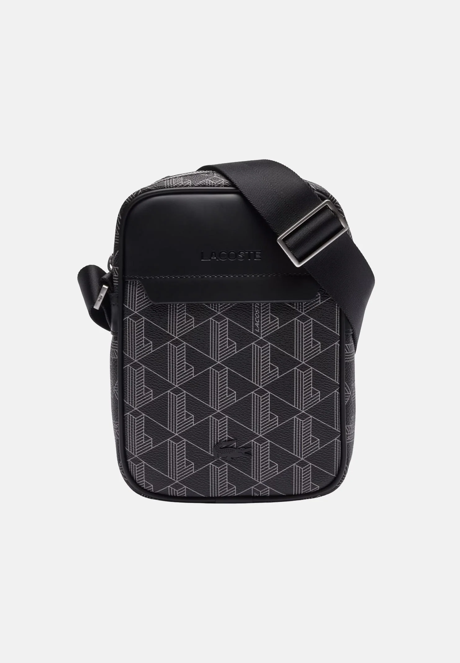 Image of LACOSTE Borsello nero da uomo con stampa monogramma The Blend