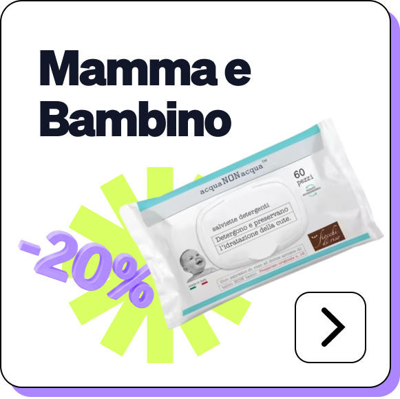 Pack of 60 baby cleansing wipes labelled 'Mamma e Bambino' (mother and baby), promotional 20% off